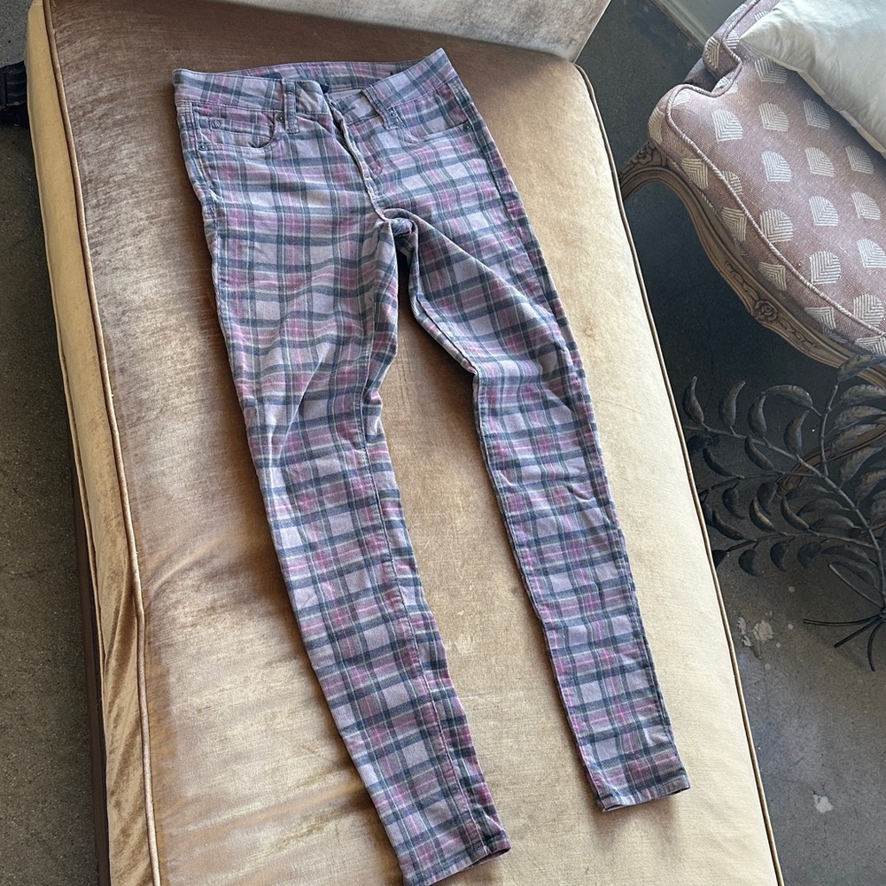 Toothpick Skinny Stretchy Checker Pants Jeans Cut Faded rose,gray,blue lines sz2